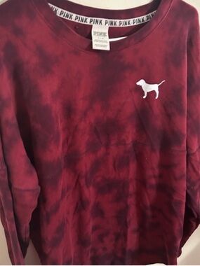 PINK Size Large Tie-Dye Crewneck Sweatshirt with Dog Logo